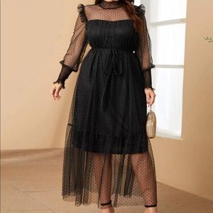 Plus size black high waisted mesh detail dress
